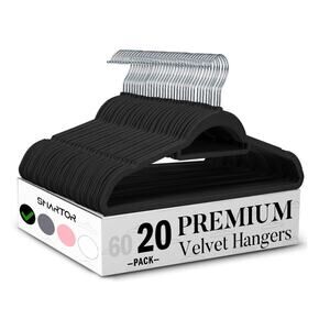 Velvet Clothes Hangers (20 Pack) Heavy Duty Durable Space Saving BLACK & SILVER